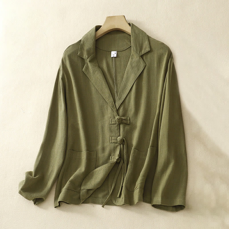Buddha Stones Damen-Langarmjacke aus Baumwollleinen mit Froschknöpfen und Taschen - Olive - US12， UK/AU16，EU44 (2XL) - image 5
