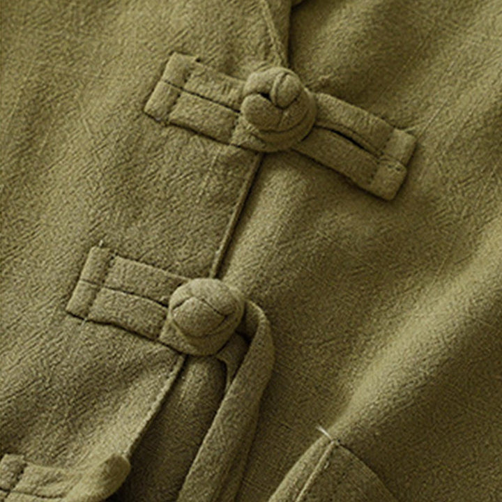 Buddha Stones Damen-Langarmjacke aus Baumwollleinen mit Froschknöpfen und Taschen - image 9