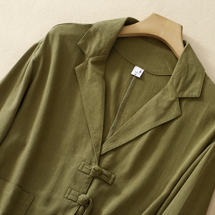 Buddha Stones Damen-Langarmjacke aus Baumwollleinen mit Froschknöpfen und Taschen - image 6