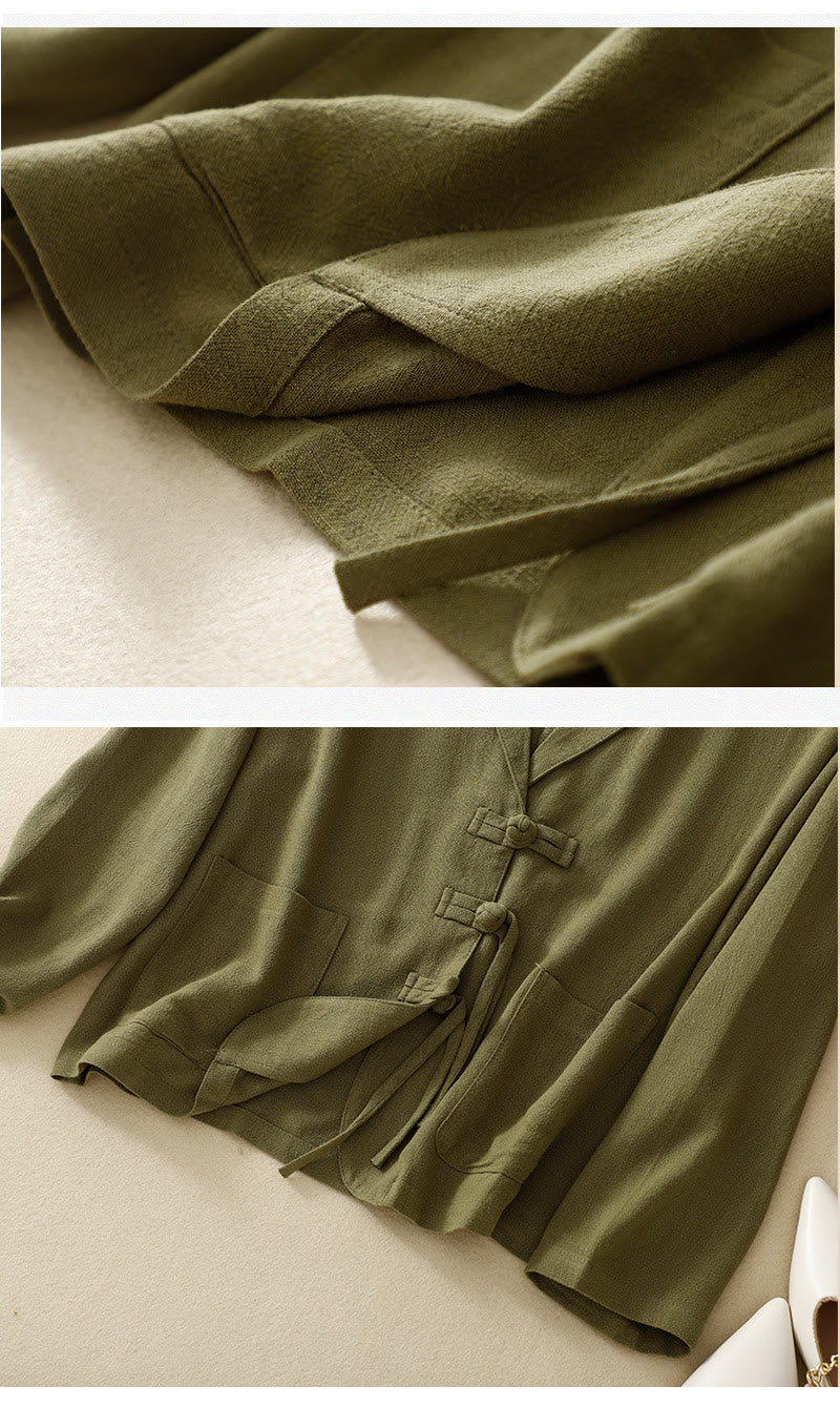 Buddha Stones Damen-Langarmjacke aus Baumwollleinen mit Froschknöpfen und Taschen - image 11