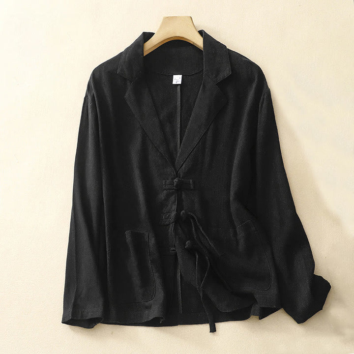 Buddha Stones Damen-Langarmjacke aus Baumwollleinen mit Froschknöpfen und Taschen - Schwarz - US12, UK/AU16, EU44 (2XL) - image 12