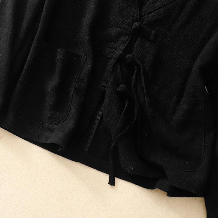 Buddha Stones Damen-Langarmjacke aus Baumwollleinen mit Froschknöpfen und Taschen - image 16