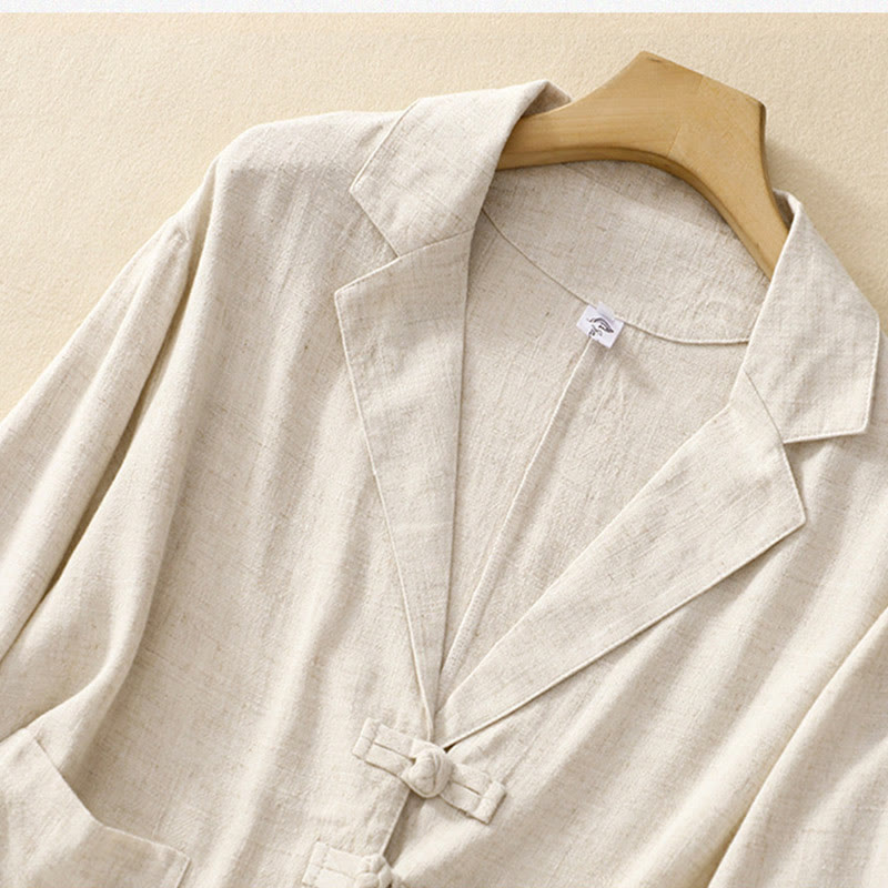 Buddha Stones Damen-Langarmjacke aus Baumwollleinen mit Froschknöpfen und Taschen - image 18