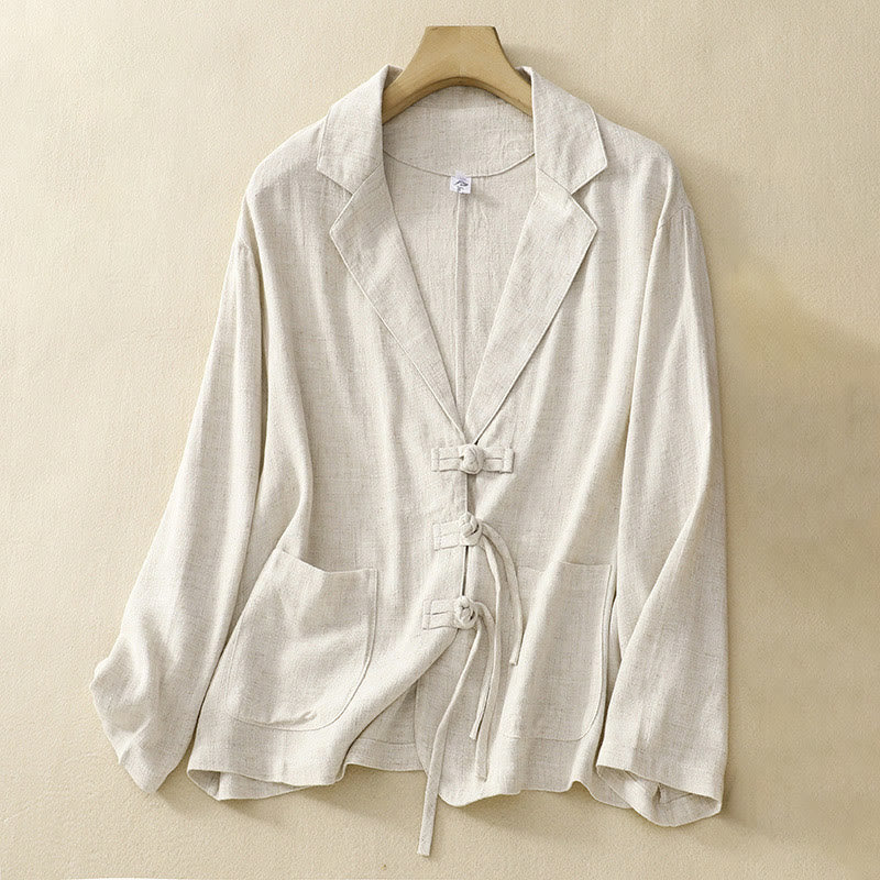 Buddha Stones Damen-Langarmjacke aus Baumwollleinen mit Froschknöpfen und Taschen - BlumenWeiß - US12， UK/AU16，EU44 (2XL) - image 17