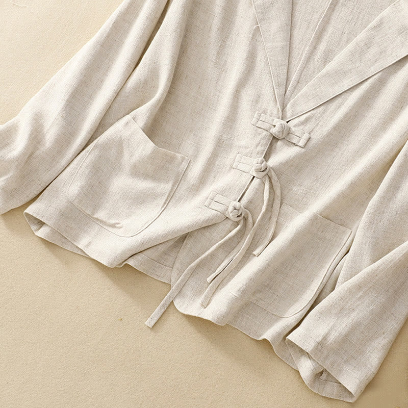 Buddha Stones Damen-Langarmjacke aus Baumwollleinen mit Froschknöpfen und Taschen - image 24