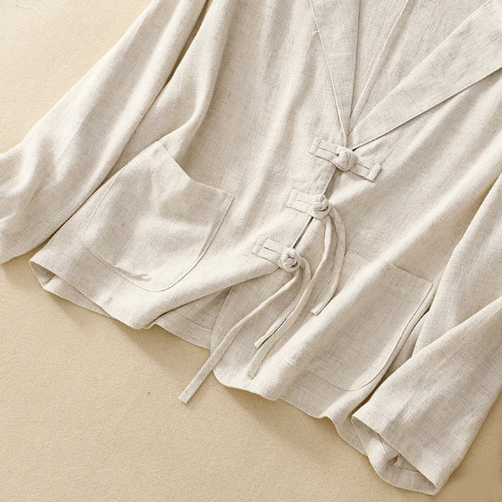 Buddha Stones Damen-Langarmjacke aus Baumwollleinen mit Froschknöpfen und Taschen - image 24
