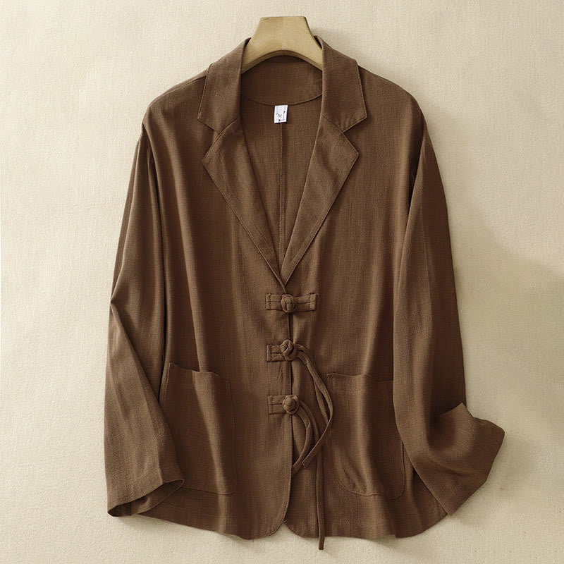 Buddha Stones Damen-Langarmjacke aus Baumwollleinen mit Froschknöpfen und Taschen - Sienna - US12, UK/AU16, EU44 (2XL) - image 25