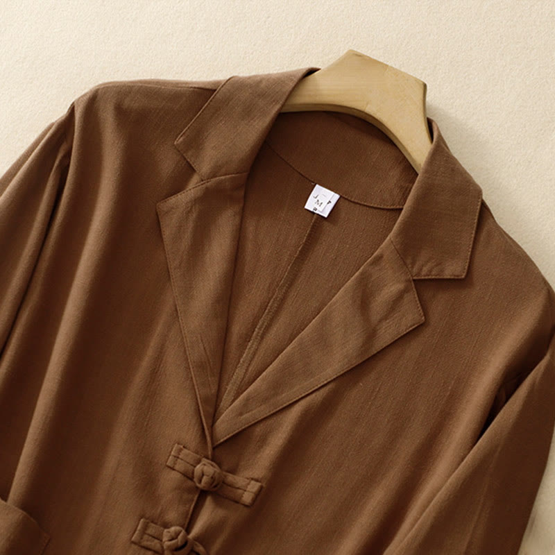 Buddha Stones Damen-Langarmjacke aus Baumwollleinen mit Froschknöpfen und Taschen - image 26