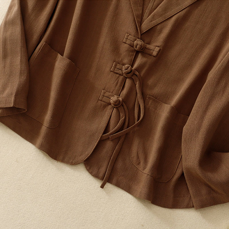 Buddha Stones Damen-Langarmjacke aus Baumwollleinen mit Froschknöpfen und Taschen - image 28