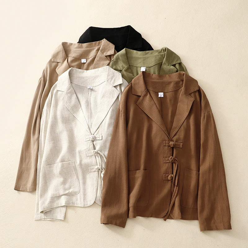 Buddha Stones Damen-Langarmjacke aus Baumwollleinen mit Froschknöpfen und Taschen - image 32