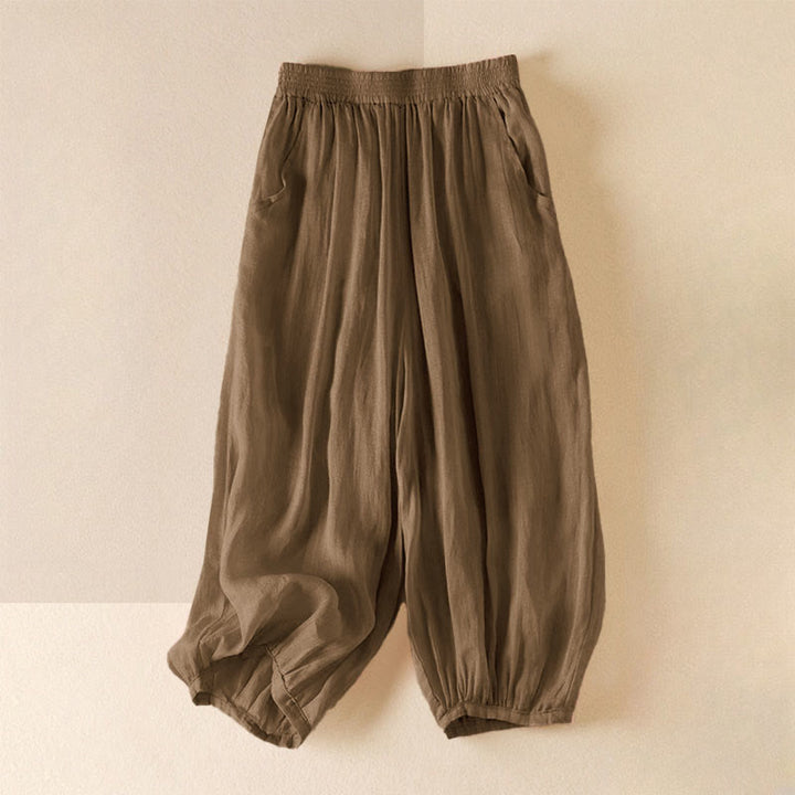 Buddha Stones Sommer-Hose, einfarbig, lässig, kurze Hose, doppellagig, aus Baumwolle und Leinen, mit Taschen