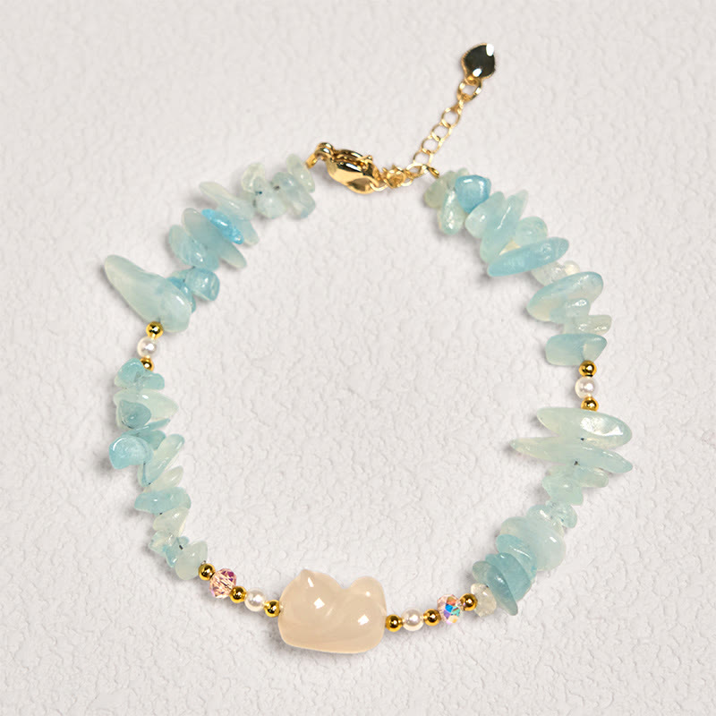 Buddha Stones Natürliches unregelmäßiges Aquamarin-Heilarmband mit süßer Katze - image 2