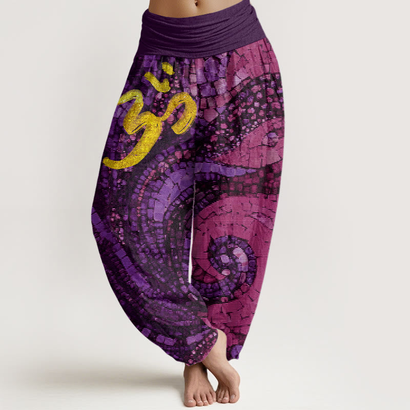 Buddha Stones mit goldenem Om-Symbol und Mosaikmuster für Damen mit elastischer Taille - DunkelMagenta - US22， UK/AU26，EU54 (6XL) - image 5