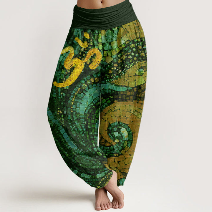 Buddha Stones mit goldenem Om-Symbol und Mosaikmuster für Damen mit elastischer Taille - WaldGrün - US22， UK/AU26，EU54 (6XL) - image 8