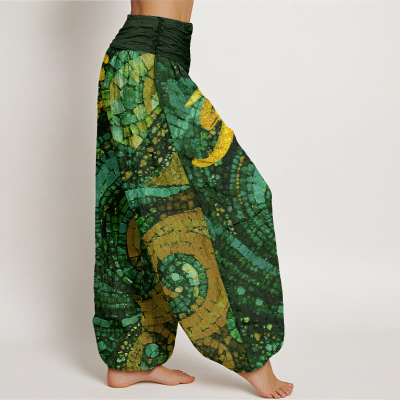 Buddha Stones mit goldenem Om-Symbol und Mosaikmuster für Damen mit elastischer Taille - image 10