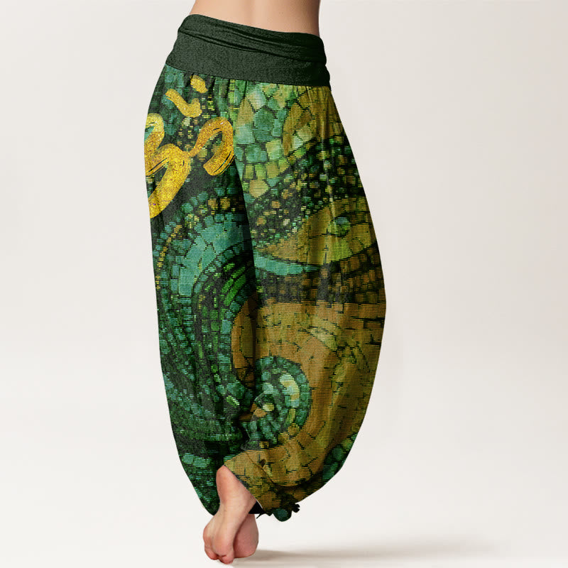 Buddha Stones mit goldenem Om-Symbol und Mosaikmuster für Damen mit elastischer Taille - image 9