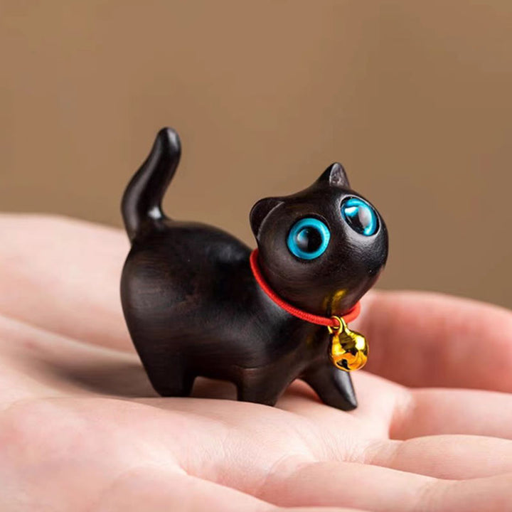 Buddha Stones, grünes Sandelholz, kleines Blatt, rotes Sandelholz, süße Katzentiere, beruhigende Friedensdekoration - Niedliche Katze aus Ebenholz - image 27