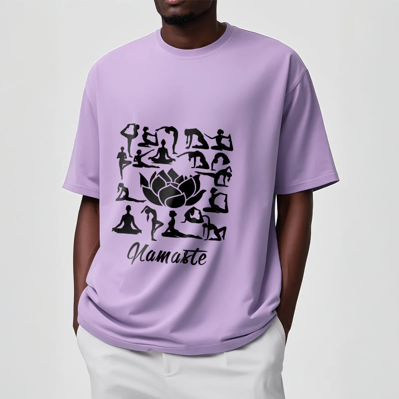Buddha Stones Casual Lotusblume Verschiedene Yoga-Posen Muster T-Shirt - image 18