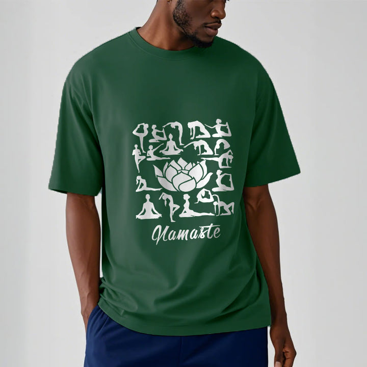 Buddha Stones Casual Lotusblume Verschiedene Yoga-Posen Muster T-Shirt - image 2