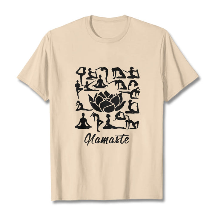 Buddha Stones Casual Lotusblume Verschiedene Yoga-Posen Muster T-Shirt - Bisque - 2XL - image 11