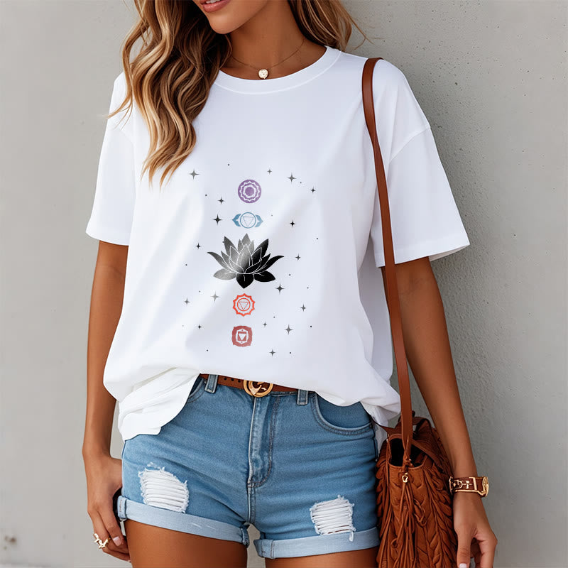 Buddha Stones Casual Lotus Blume Chakren Muster T T-Shirt - image 8