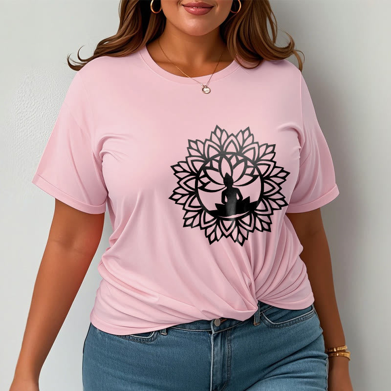 Buddha Stones Lässiges Mandala Sitzender Buddha Muster T-Shirt - image 16