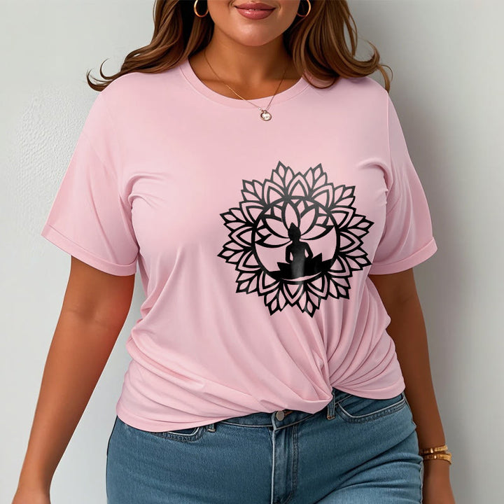 Buddha Stones Lässiges Mandala Sitzender Buddha Muster T-Shirt - image 16