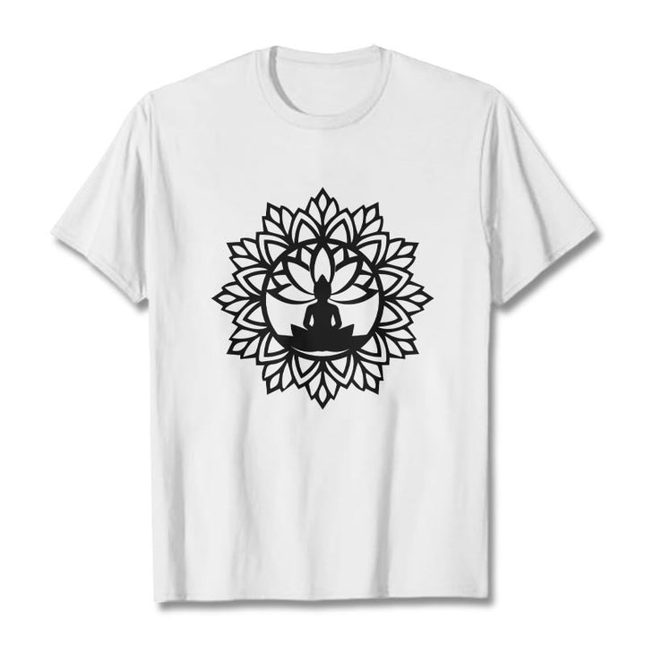 Buddha Stones Lässiges Mandala Sitzender Buddha Muster T-Shirt - Weiß - 2XL - image 8