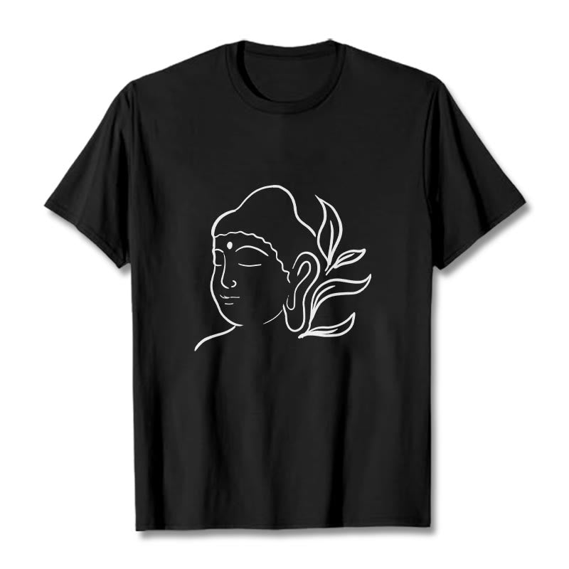 Buddha Stones Lässiges Buddha-Gesichtsmuster-T-Shirt - Schwarz - 2XL - image 1