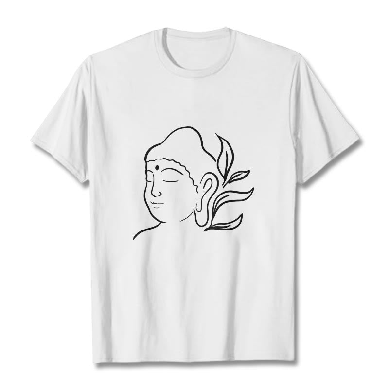 Buddha Stones Lässiges Buddha-Gesichtsmuster-T-Shirt - Weiß - 2XL - image 6