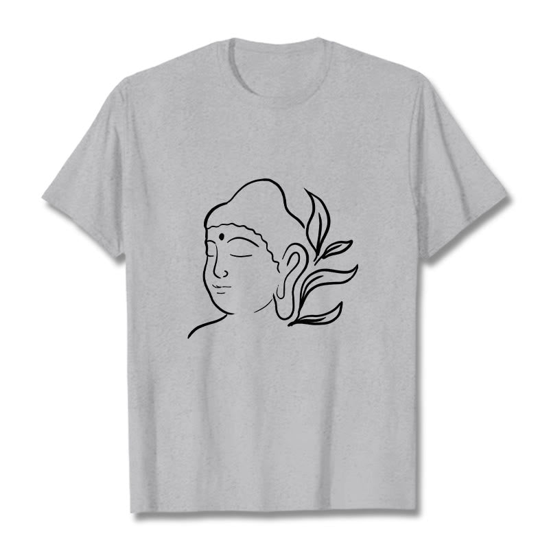 Buddha Stones Lässiges Buddha-Gesichtsmuster-T-Shirt - Hellgrau - 2XL - image 20