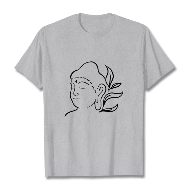 Buddha Stones Lässiges Buddha-Gesichtsmuster-T-Shirt - Hellgrau - 2XL - image 20