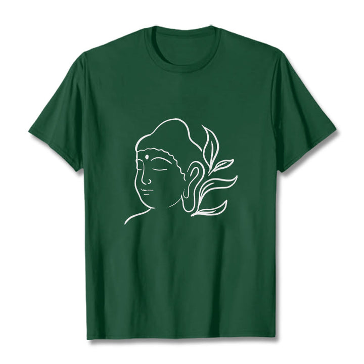 Buddha Stones Lässiges Buddha-Gesichtsmuster-T-Shirt - WaldGrün - 2XL - image 11