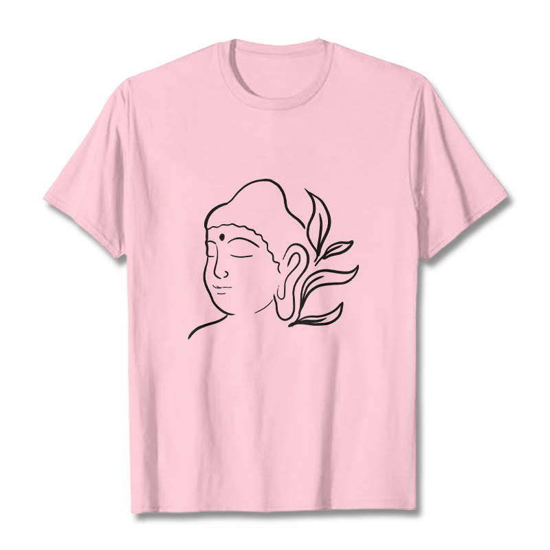 Buddha Stones Lässiges Buddha-Gesichtsmuster-T-Shirt - Hellrosa - 2XL - image 13