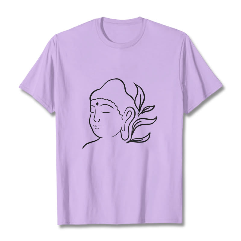 Buddha Stones Lässiges Buddha-Gesichtsmuster-T-Shirt - Pflaume - 2XL - image 17