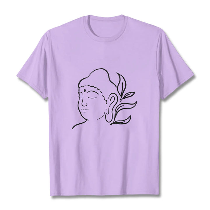Buddha Stones Lässiges Buddha-Gesichtsmuster-T-Shirt - Pflaume - 2XL - image 17