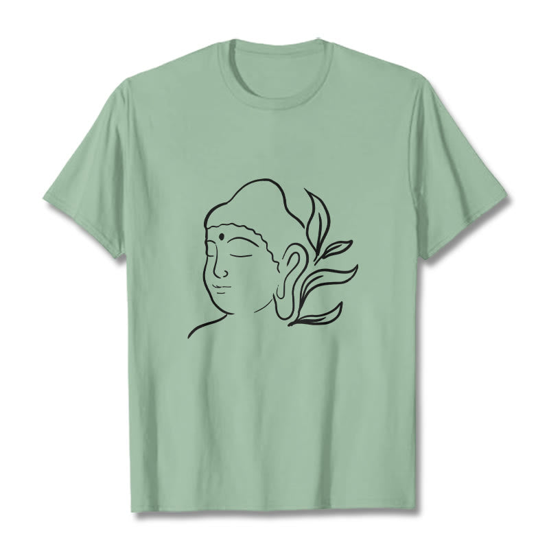 Buddha Stones Lässiges Buddha-Gesichtsmuster-T-Shirt - Blassgrün - 2XL - image 15