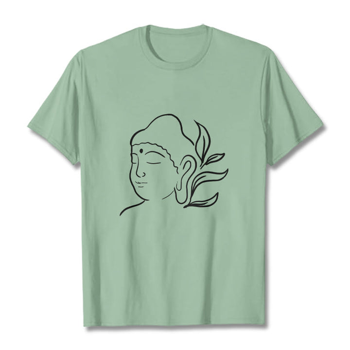 Buddha Stones Lässiges Buddha-Gesichtsmuster-T-Shirt - Blassgrün - 2XL - image 15