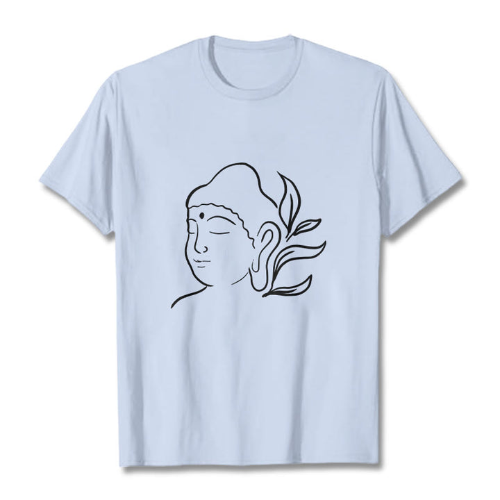 Buddha Stones Lässiges Buddha-Gesichtsmuster-T-Shirt - HellCyan - 2XL - image 19