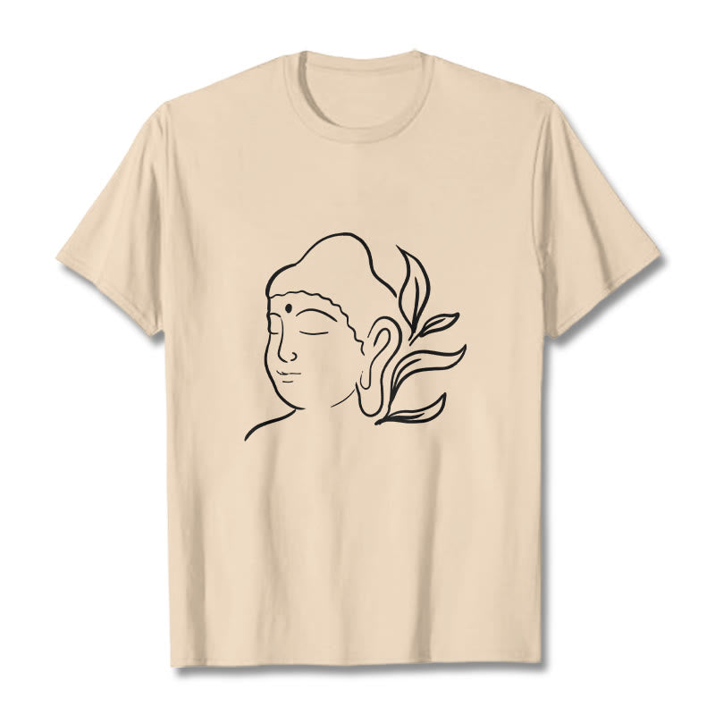 Buddha Stones Lässiges Buddha-Gesichtsmuster-T-Shirt - Bisque - 2XL - image 9