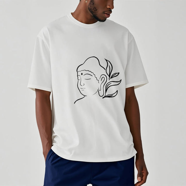 Buddha Stones Lässiges Buddha-Gesichtsmuster-T-Shirt - image 7