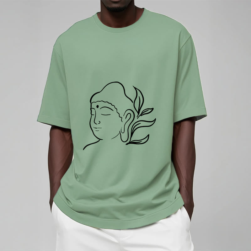 Buddha Stones Lässiges Buddha-Gesichtsmuster-T-Shirt - image 16