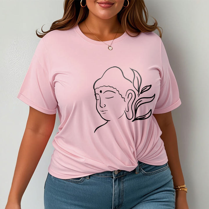 Buddha Stones Lässiges Buddha-Gesichtsmuster-T-Shirt - image 14