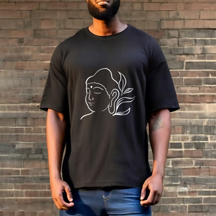 Buddha Stones Lässiges Buddha-Gesichtsmuster-T-Shirt - image 3