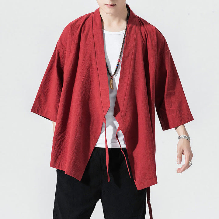 Buddha Stones Tang-Anzug, offene Vorderseite, Jacke aus Baumwolle und Leinen, Herren-Kimono mit Dreiviertelärmeln - Purpur - US/ UK/AU48，EU58 (5XL) - image 4