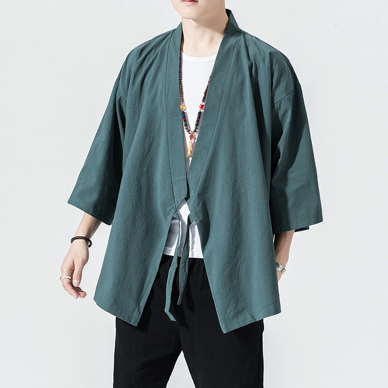 Buddha Stones Tang-Anzug, offene Vorderseite, Jacke aus Baumwolle und Leinen, Herren-Kimono mit Dreiviertelärmeln - image 2