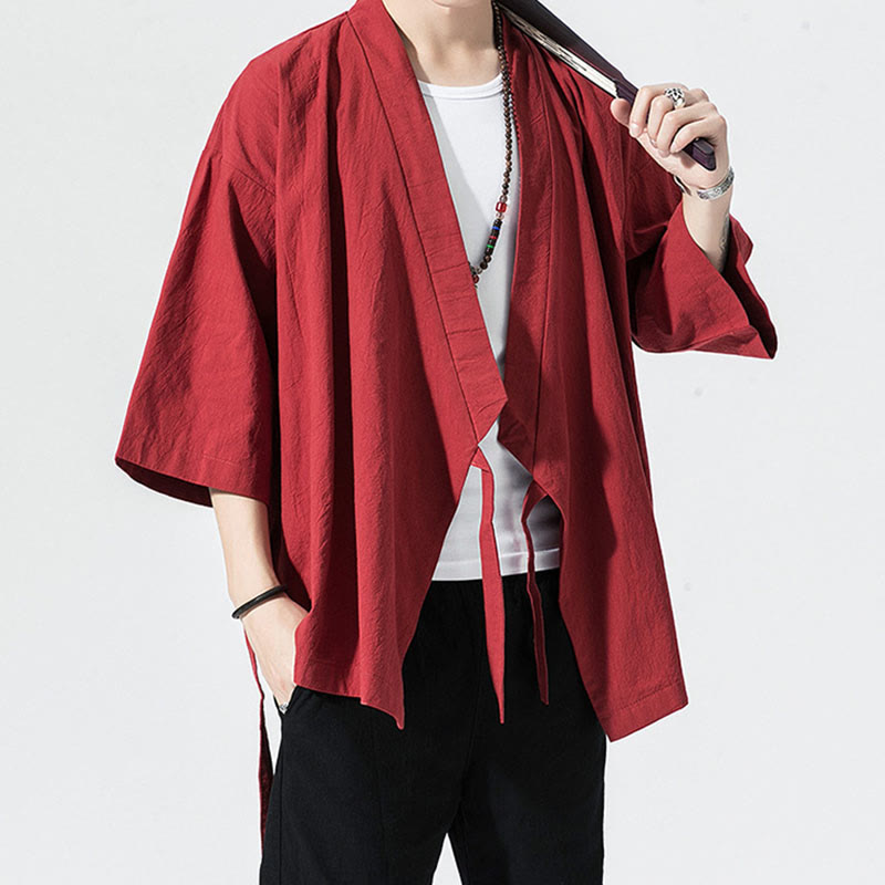 Buddha Stones Tang-Anzug, offene Vorderseite, Jacke aus Baumwolle und Leinen, Herren-Kimono mit Dreiviertelärmeln - image 6