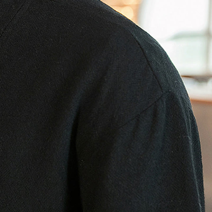 Buddha Stones Schnürjacke aus Baumwollleinen, Herren-Kimono mit Dreiviertelärmeln und Taschen - image 18