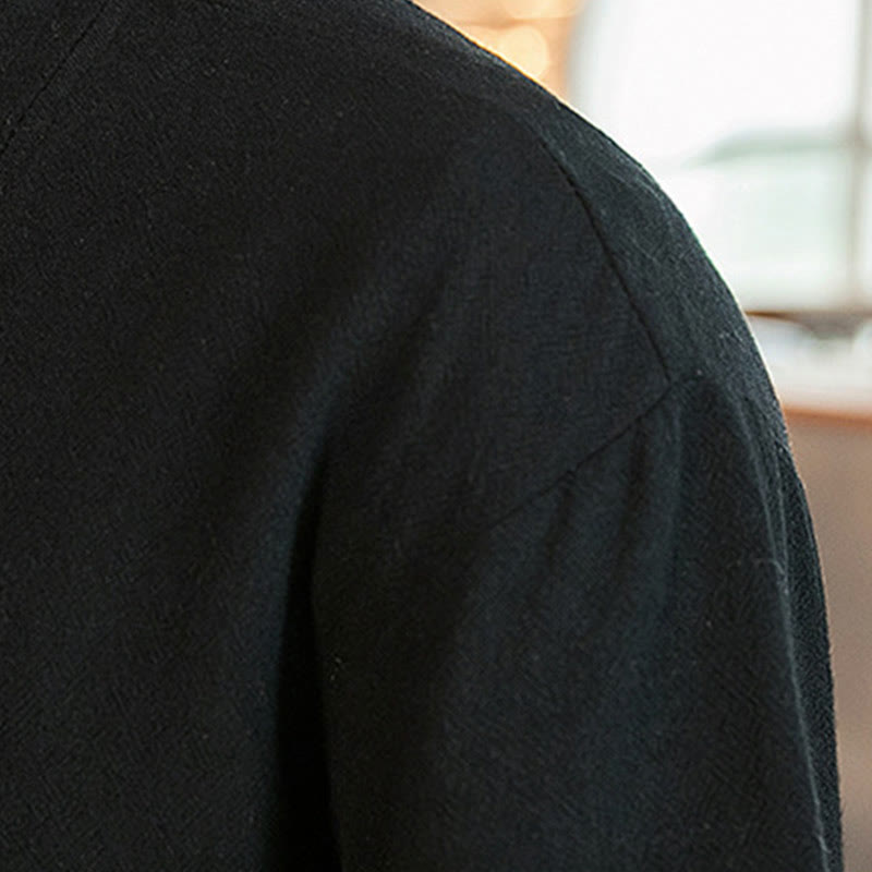 Buddha Stones Schnürjacke aus Baumwollleinen, Herren-Kimono mit Dreiviertelärmeln und Taschen - image 19