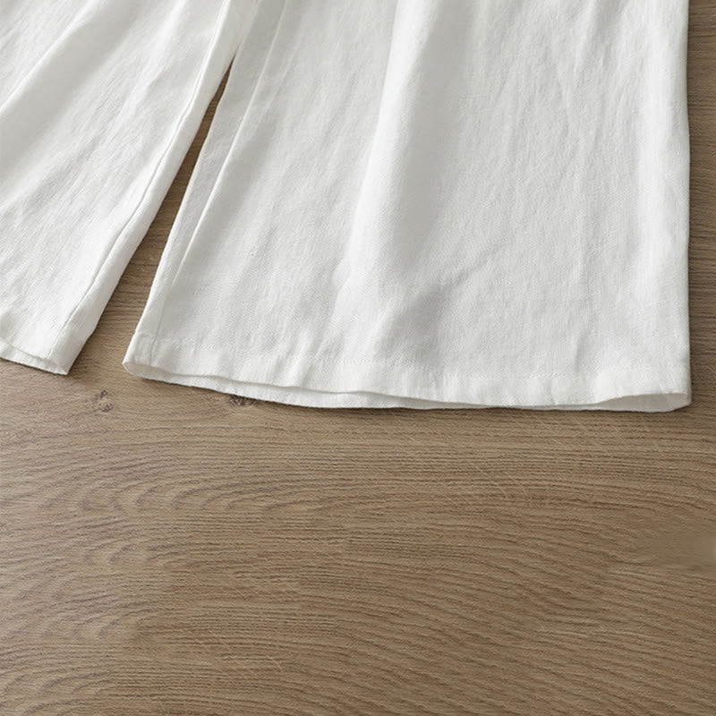 Buddha Stones Lässige Retro-Hose aus schlichter Baumwolle für Damen mit weitem Bein und Taschen und Reißverschluss